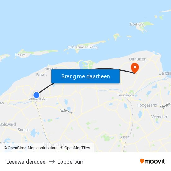 Leeuwarderadeel to Loppersum map