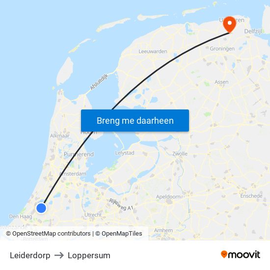 Leiderdorp to Loppersum map