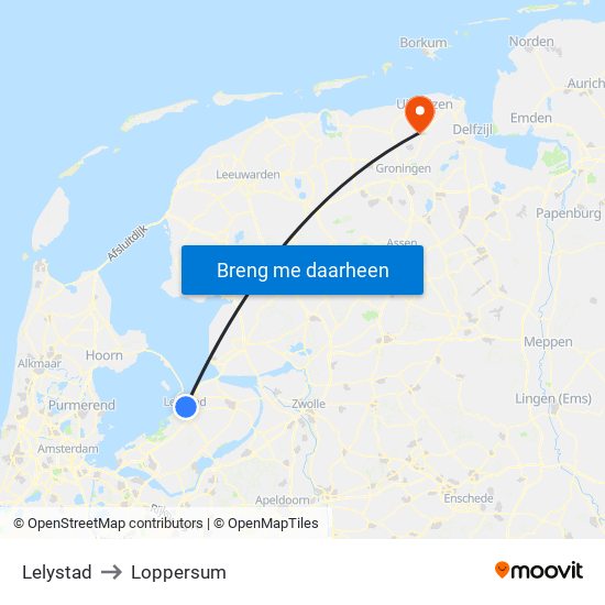 Lelystad to Loppersum map
