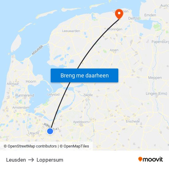 Leusden to Loppersum map
