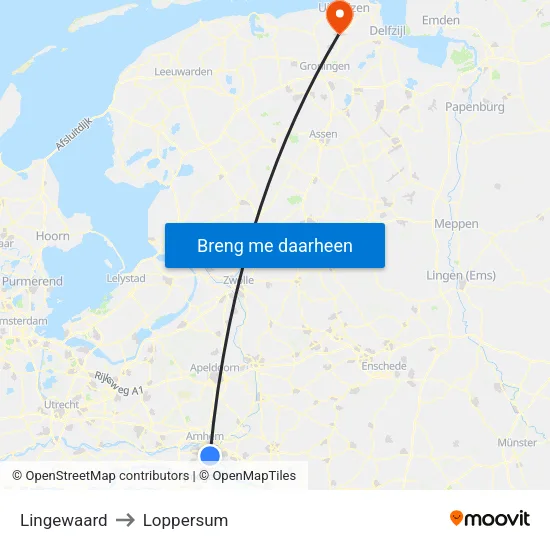 Lingewaard to Loppersum map