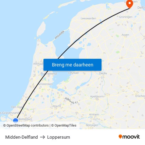 Midden-Delfland to Loppersum map