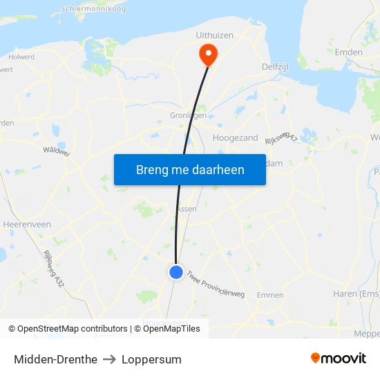 Midden-Drenthe to Loppersum map