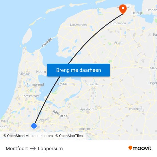 Montfoort to Loppersum map
