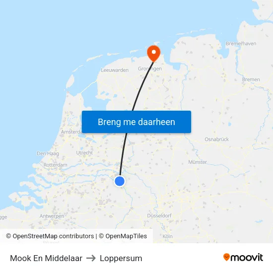 Mook En Middelaar to Loppersum map