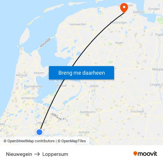 Nieuwegein to Loppersum map
