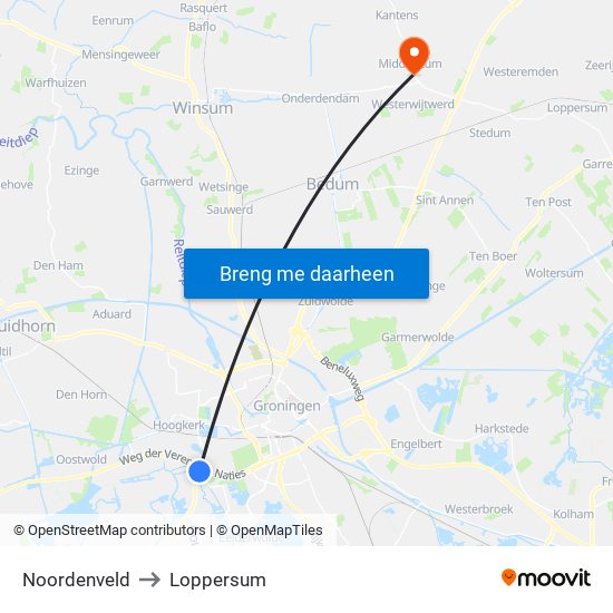 Noordenveld to Loppersum map