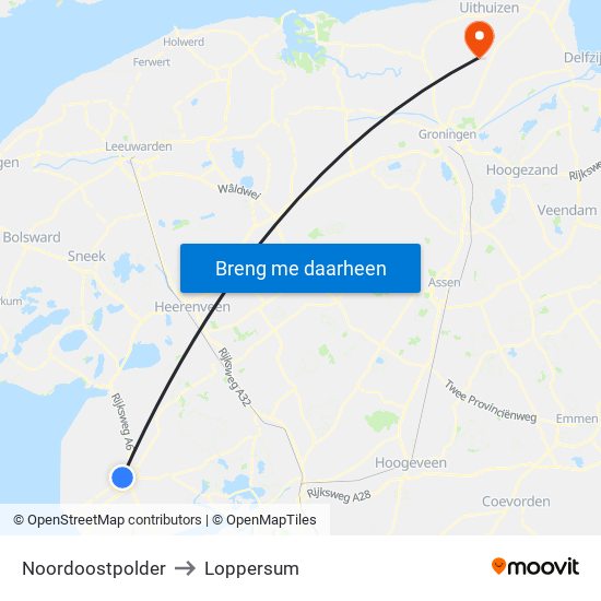 Noordoostpolder to Loppersum map