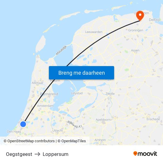 Oegstgeest to Loppersum map