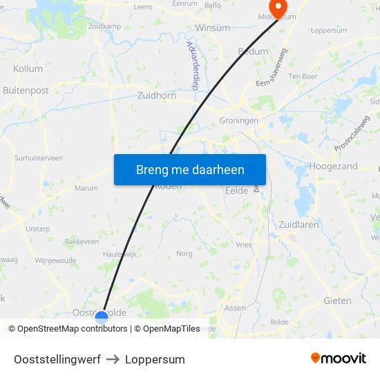 Ooststellingwerf to Loppersum map