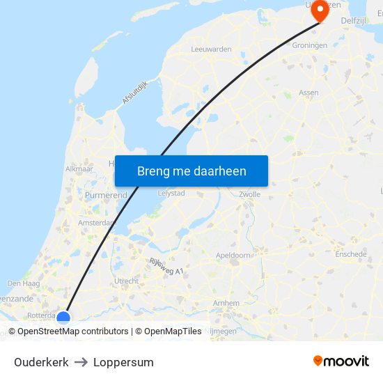 Ouderkerk to Loppersum map