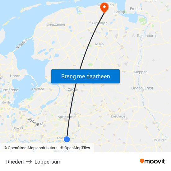 Rheden to Loppersum map