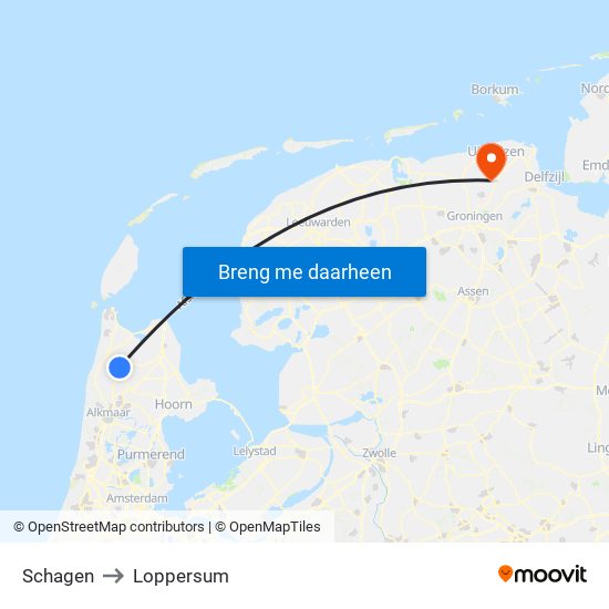 Schagen to Loppersum map