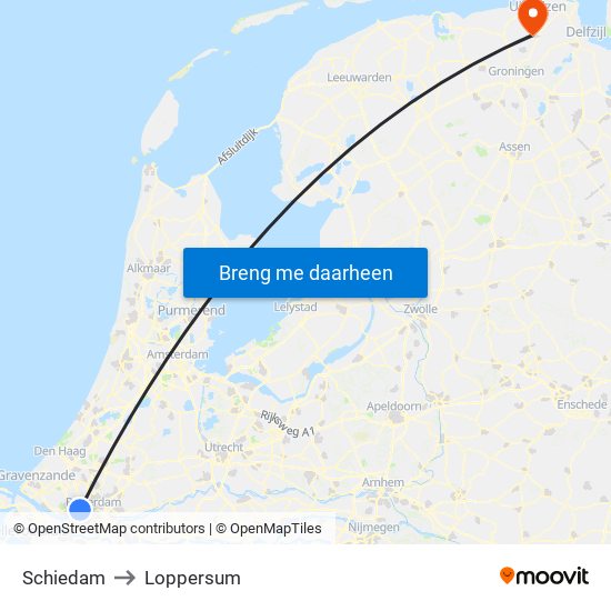 Schiedam to Loppersum map
