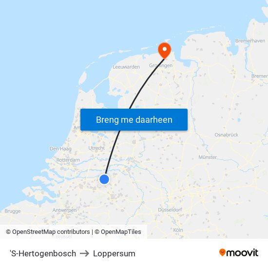 'S-Hertogenbosch to Loppersum map
