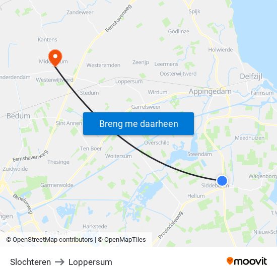 Slochteren to Loppersum map