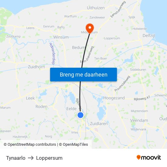 Tynaarlo to Loppersum map