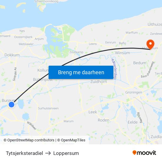 Tytsjerksteradiel to Loppersum map