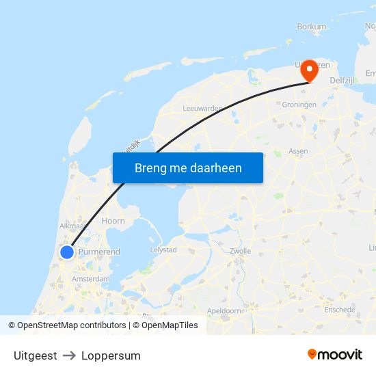 Uitgeest to Loppersum map