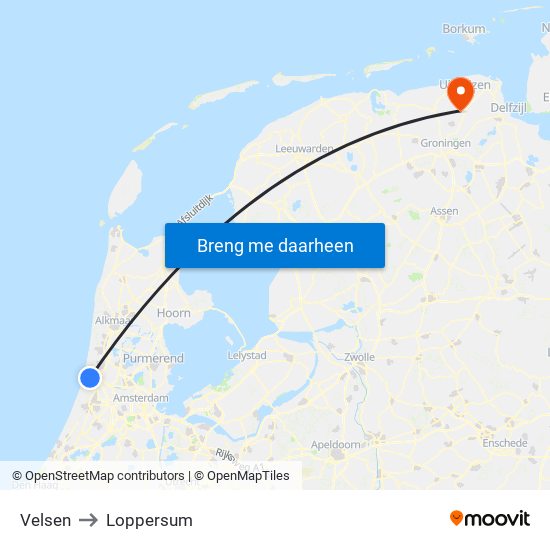 Velsen to Loppersum map