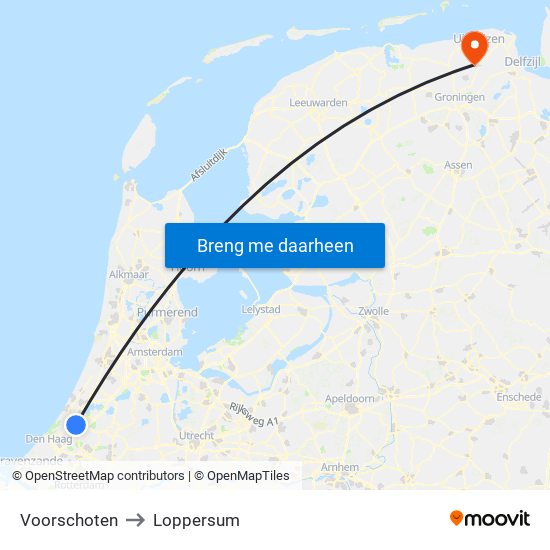 Voorschoten to Loppersum map