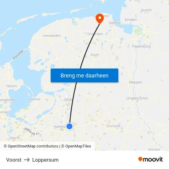 Voorst to Loppersum map