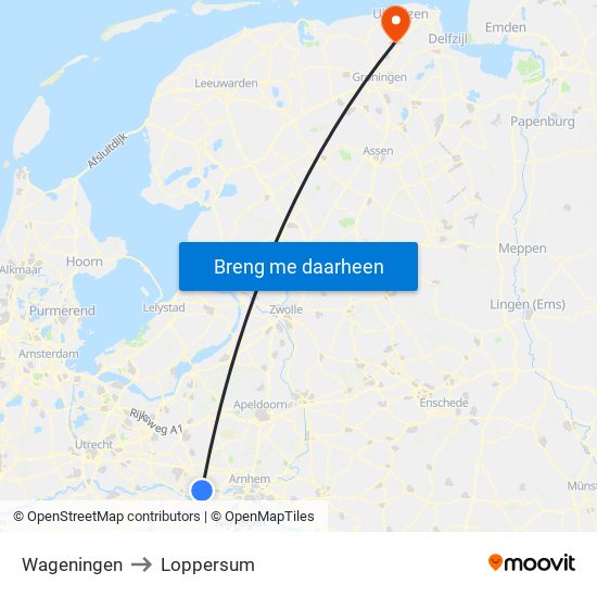 Wageningen to Loppersum map