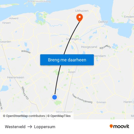 Westerveld to Loppersum map