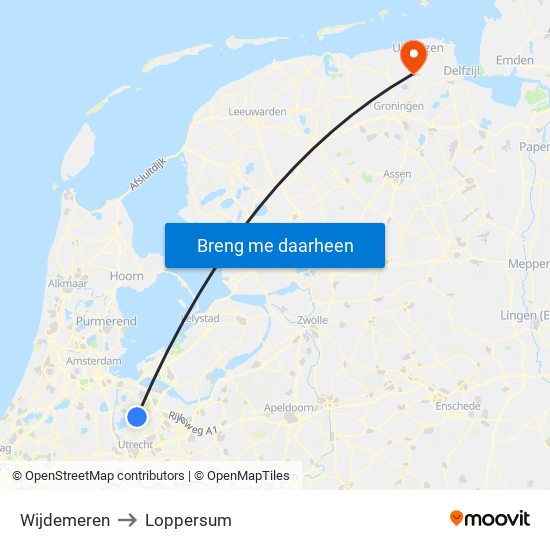 Wijdemeren to Loppersum map