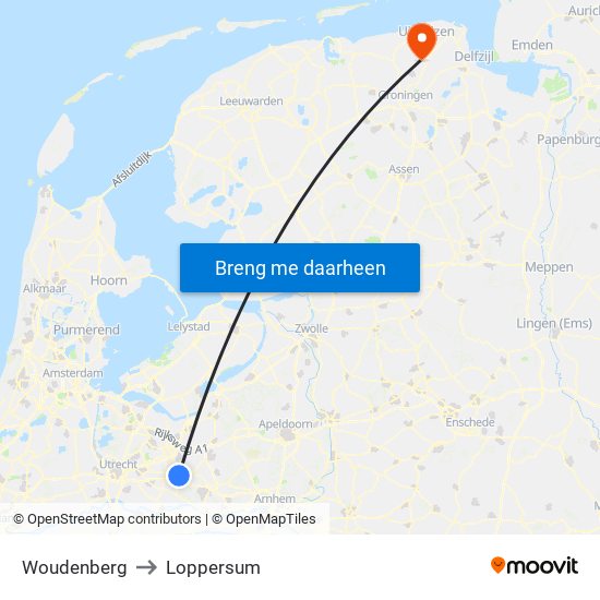 Woudenberg to Loppersum map