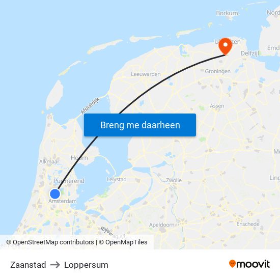 Zaanstad to Loppersum map
