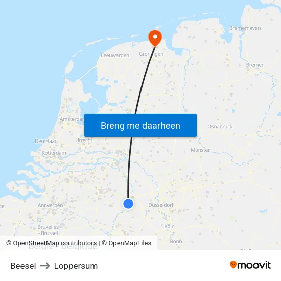 Beesel to Loppersum map