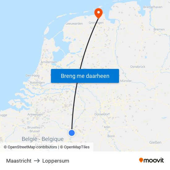 Maastricht to Loppersum map