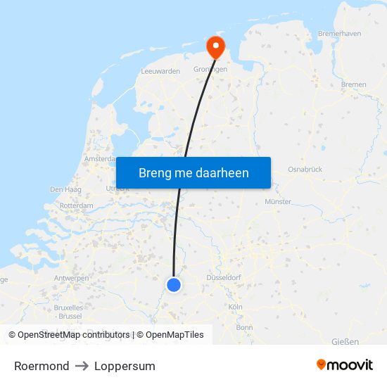 Roermond to Loppersum map