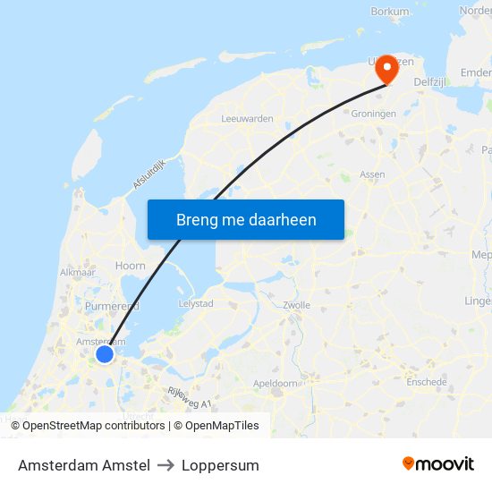 Amsterdam Amstel to Loppersum map