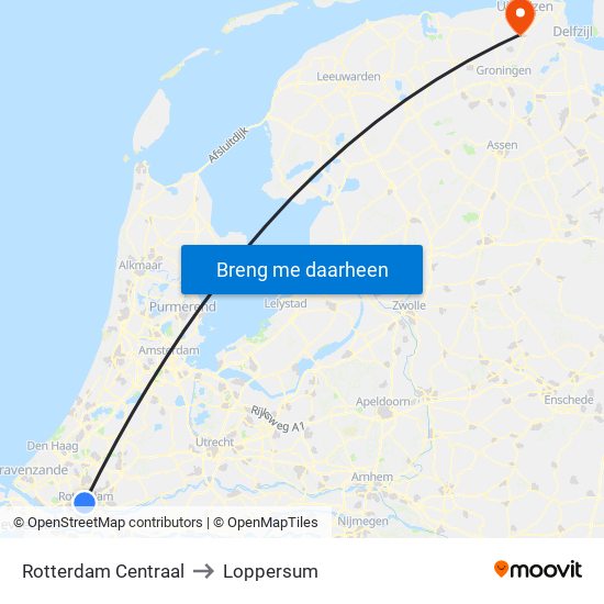 Rotterdam Centraal to Loppersum map