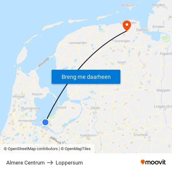 Almere Centrum to Loppersum map