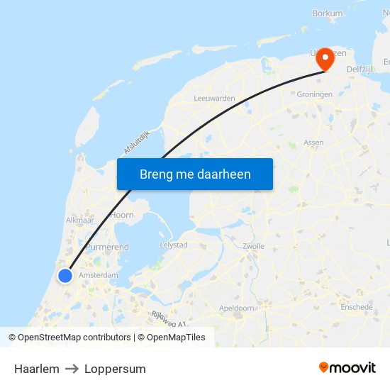 Haarlem to Loppersum map