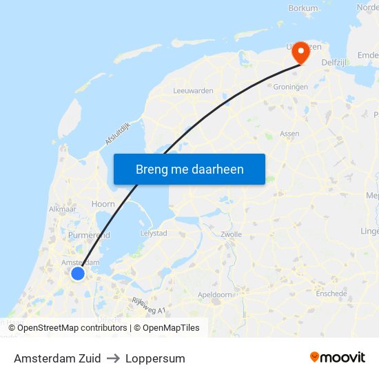Amsterdam Zuid to Loppersum map