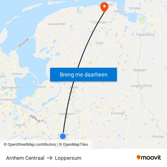 Arnhem Centraal to Loppersum map