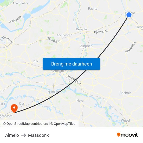 Almelo to Maasdonk map