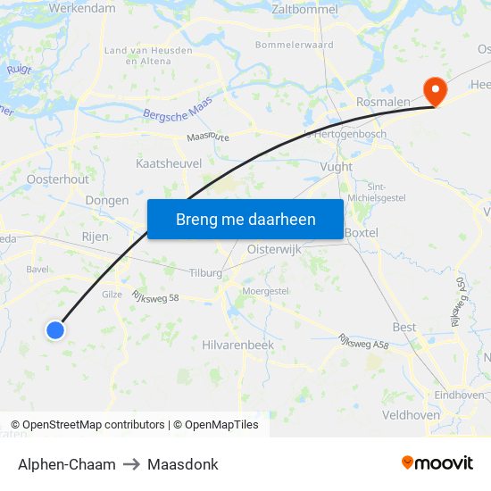 Alphen-Chaam to Maasdonk map