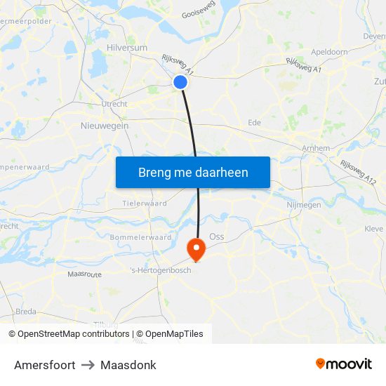 Amersfoort to Maasdonk map
