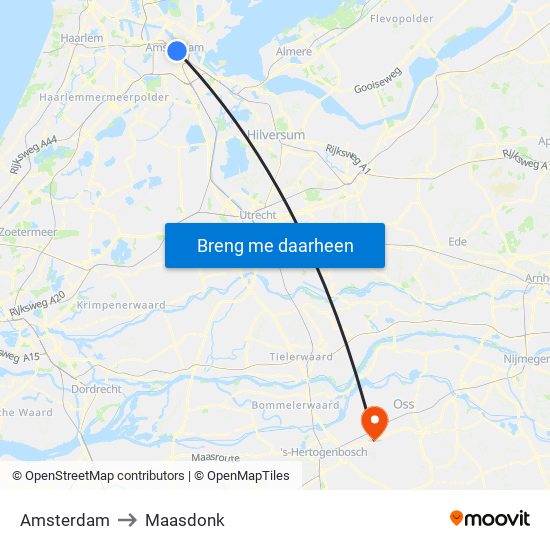 Amsterdam to Maasdonk map