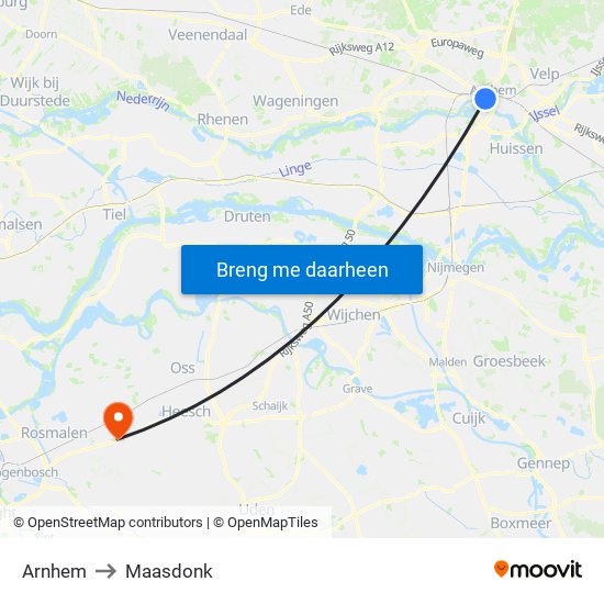 Arnhem to Maasdonk map