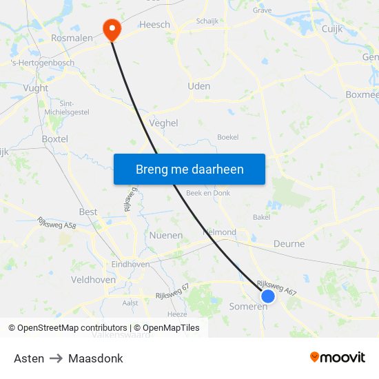 Asten to Maasdonk map