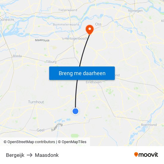 Bergeijk to Maasdonk map