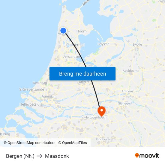 Bergen (Nh.) to Maasdonk map