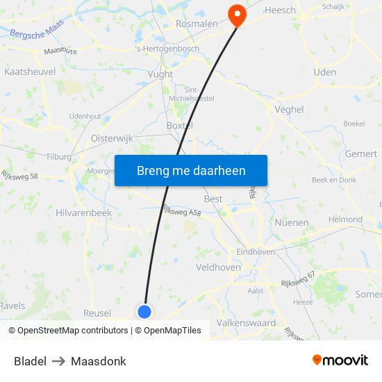 Bladel to Maasdonk map