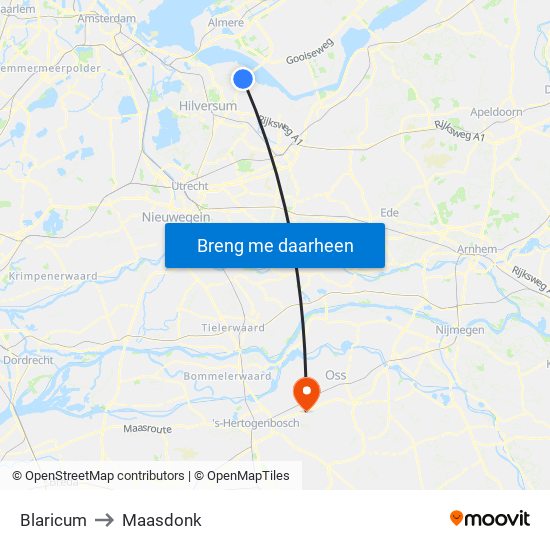 Blaricum to Maasdonk map